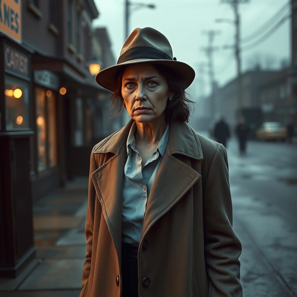 Depression Era Woman, Muted Blues and Greys Concept Art Port...