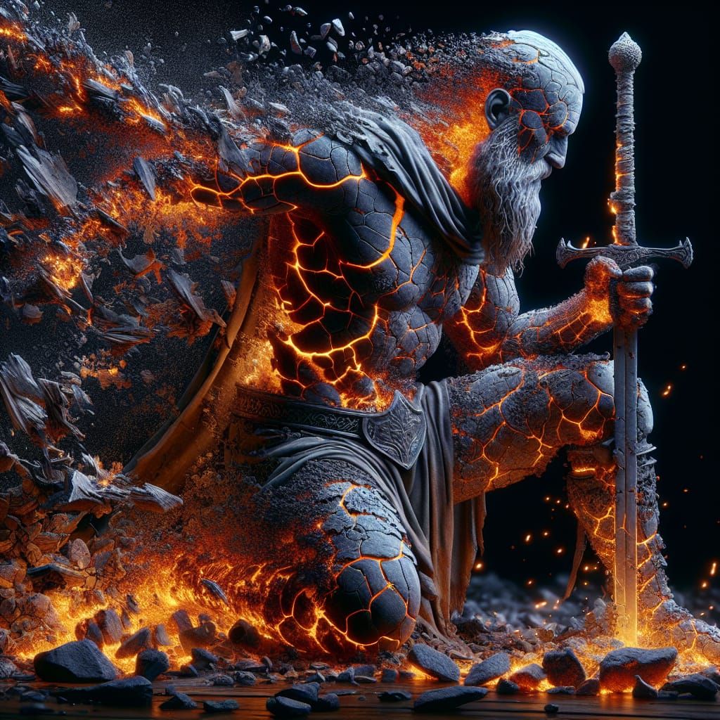 Disintegrating Fire God: Hyperrealistic Digital Art