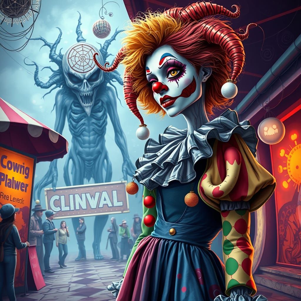 Grotesque Female Clown in Abstract Vector Fractal Style