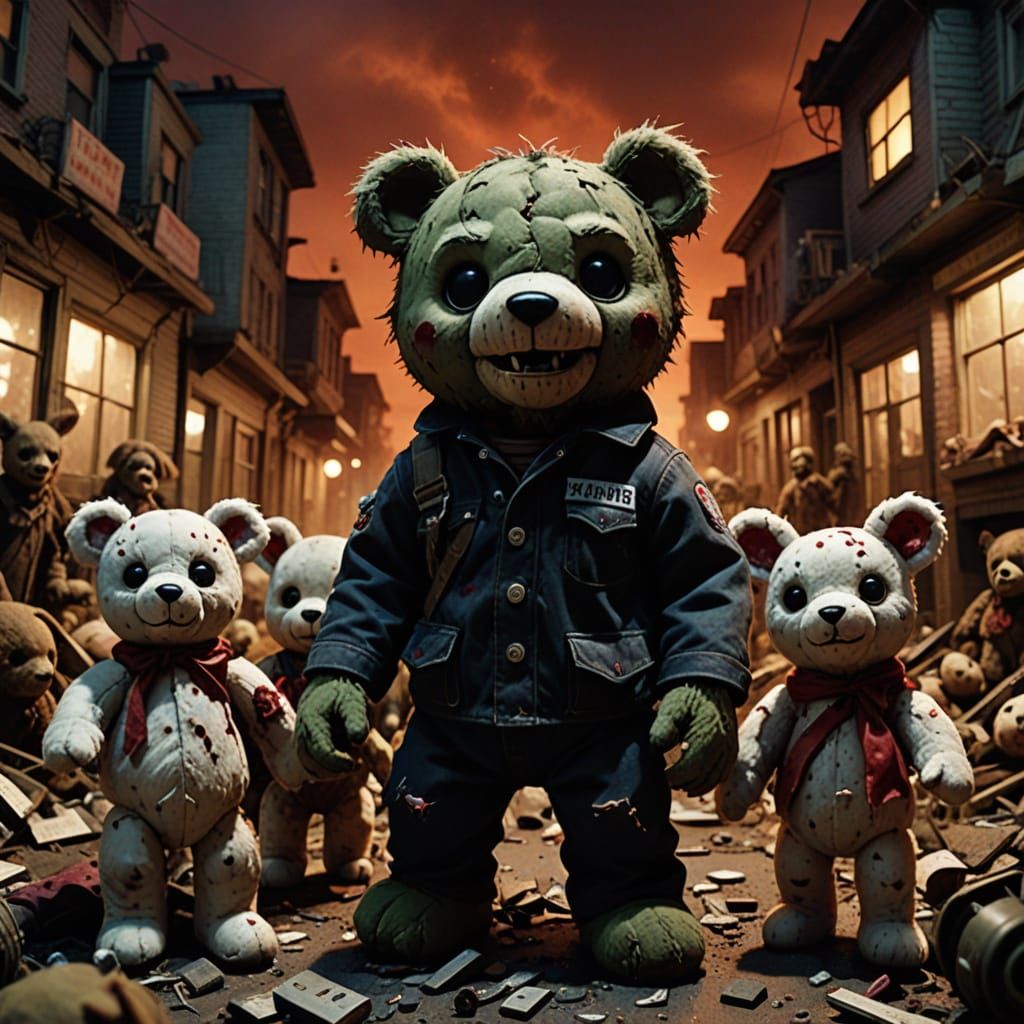 Plush Toy Zombie Apocalypse in Surreal Ruined City