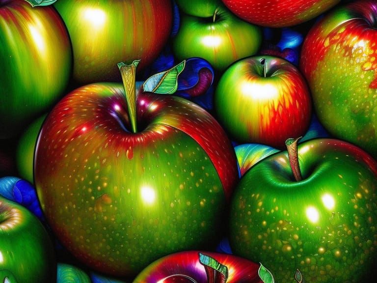 Stained Glass Apple Digital Art in Hyperrealistic Style