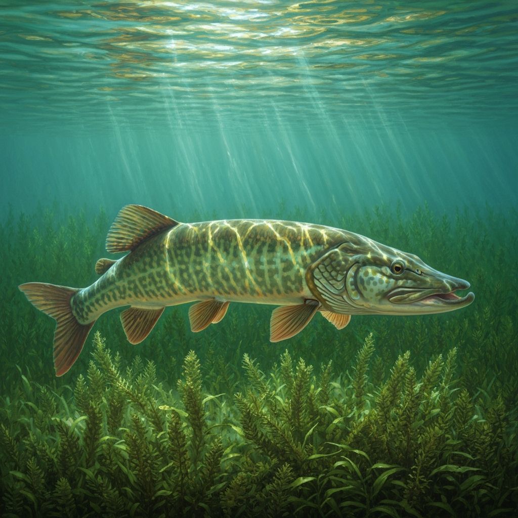 Muskellunge Lurking in Northern Lake Weeds