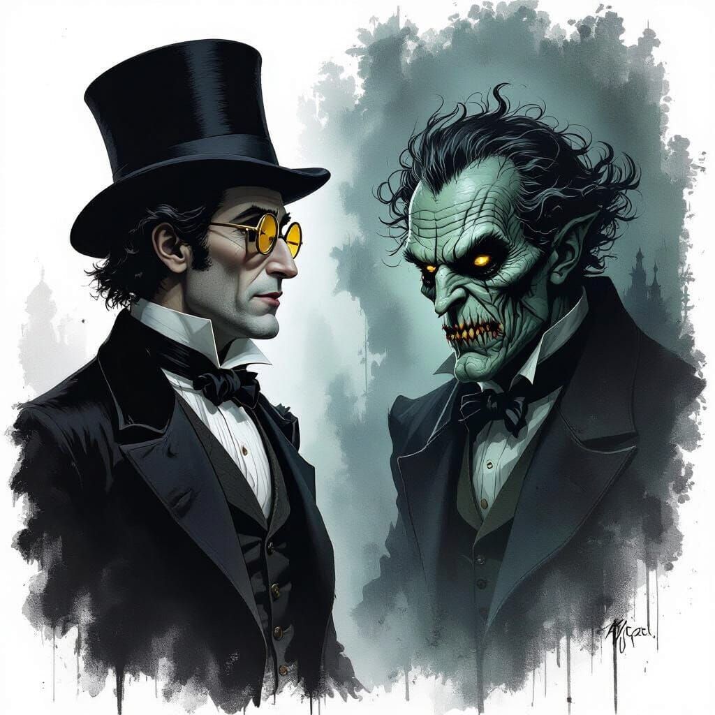 Dr. Jekyll Sees Mr. Hyde in Mirror, Gothic Style