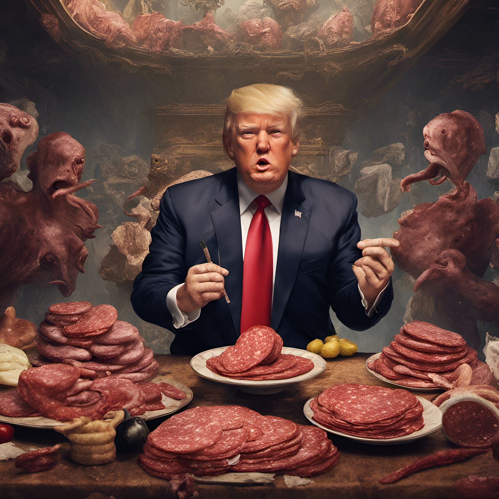 Donald Trump Eating Salami: Detailed Matte Painting