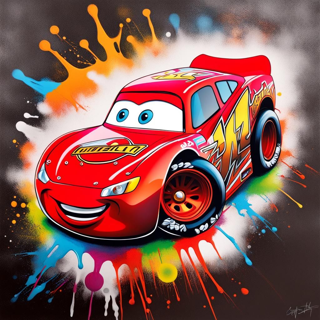 Lightning McQueen as Colorful Graffiti Splash Art