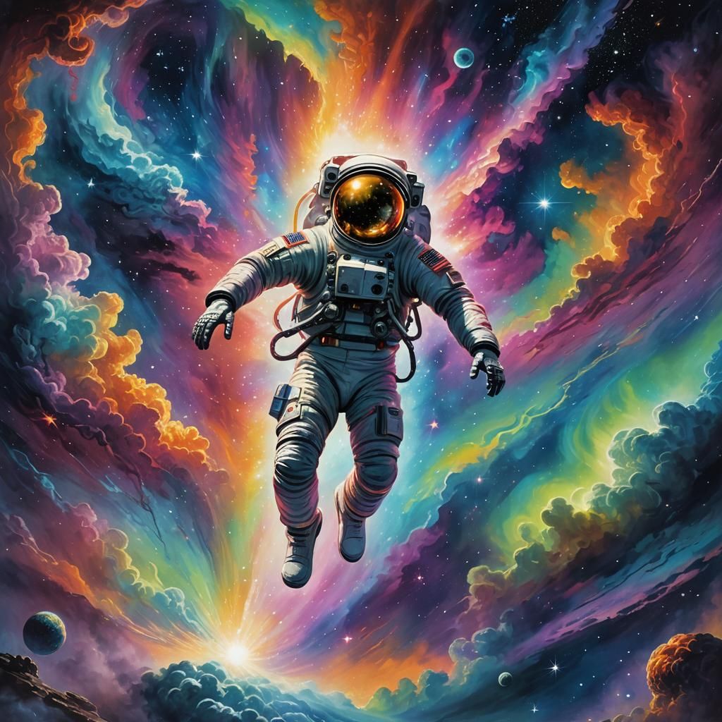Astronaut near Celestial Portal as Surreal Oil Painting