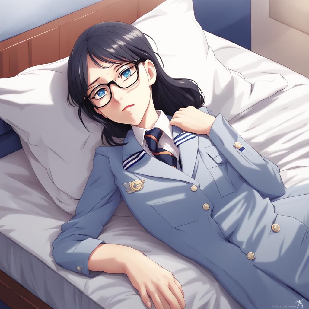 Asian Woman in Secretary Uniform Sleeping in Anime Style
