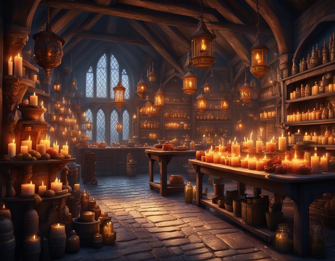 Medieval Candle Store: Detailed Matte Painting