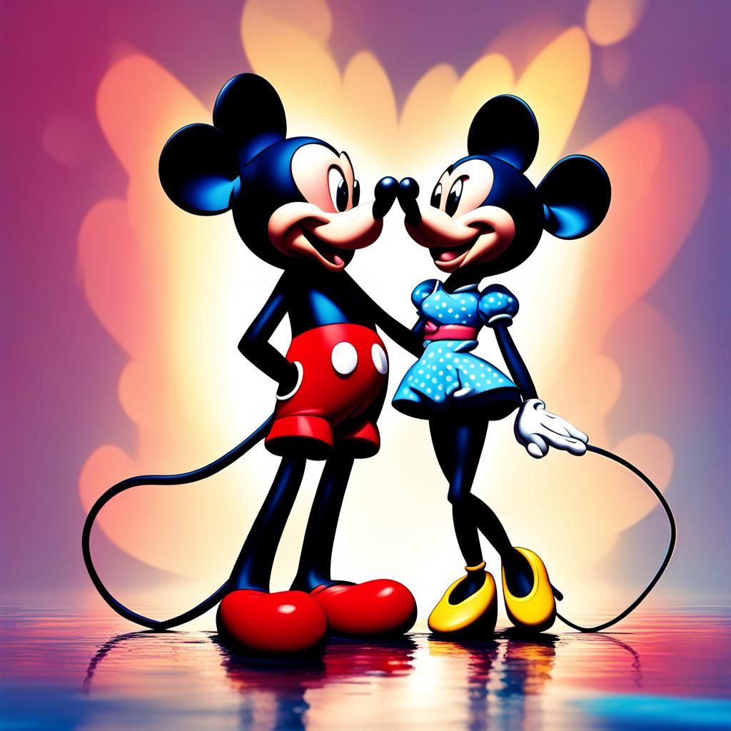 Mickey and Minnie Mouse in Love, Hyperrealistic Art