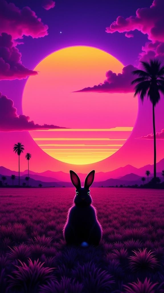 Synthwave Jackrabbit Silhouette at Sunset