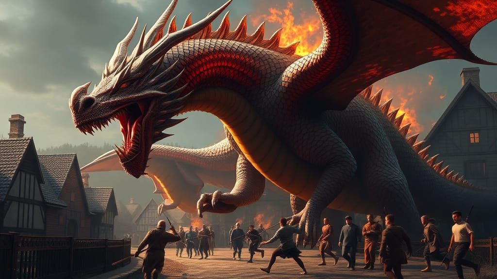 Trogdor the Burninator Rampage in Hyperrealistic Fantasy Art