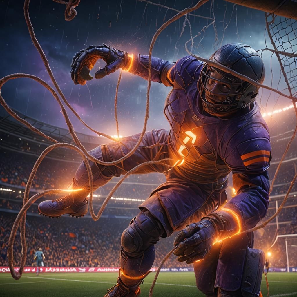 Mystical Football Goal in Ethereal Night Stadium