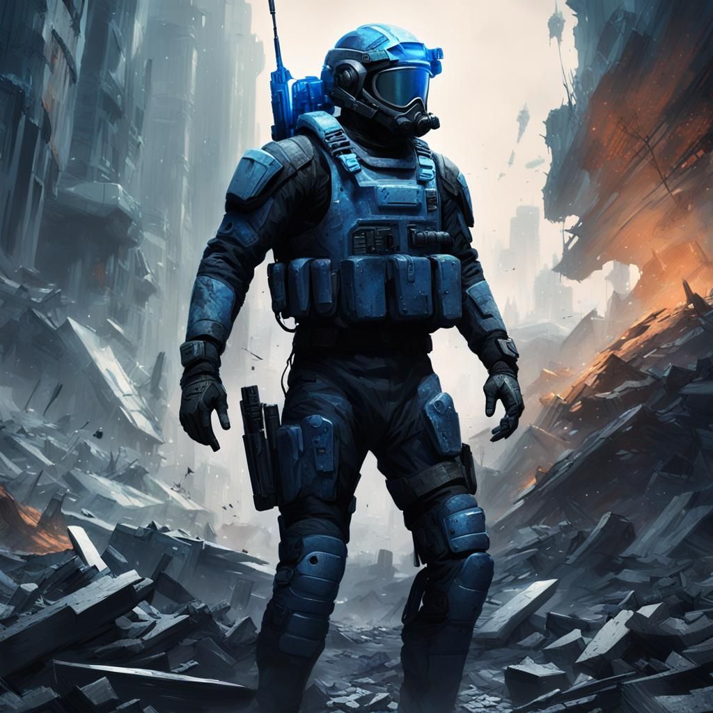 Futuristic Navy Seal in Dystopian Warzone