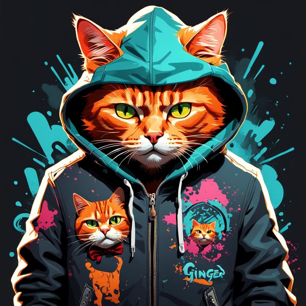 Ginger Gangster Cat in Street Art Style