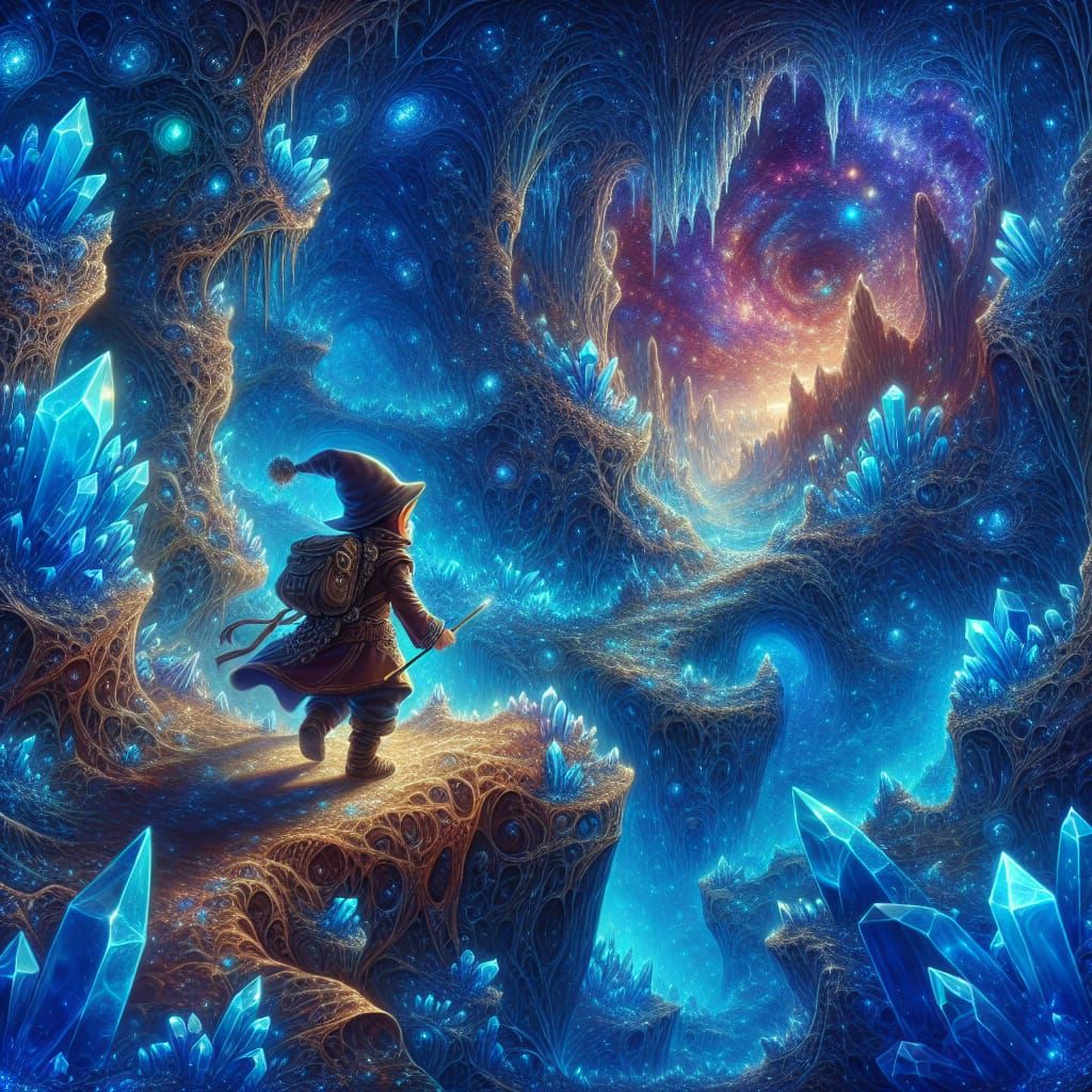 Halfling Adventurer in Luminous Crystal Cavern