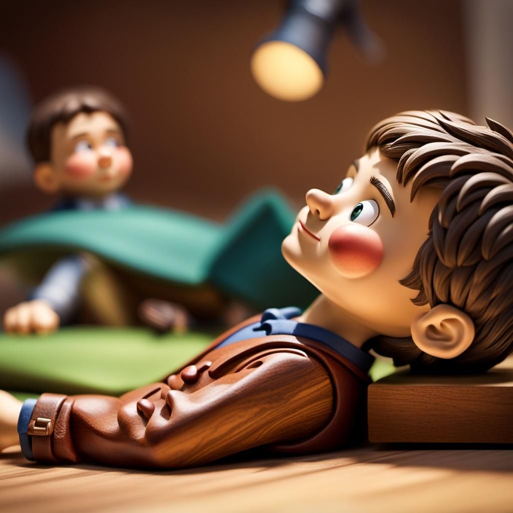 Cartoon Wooden Boy's Nose Grows: Realistic Photography