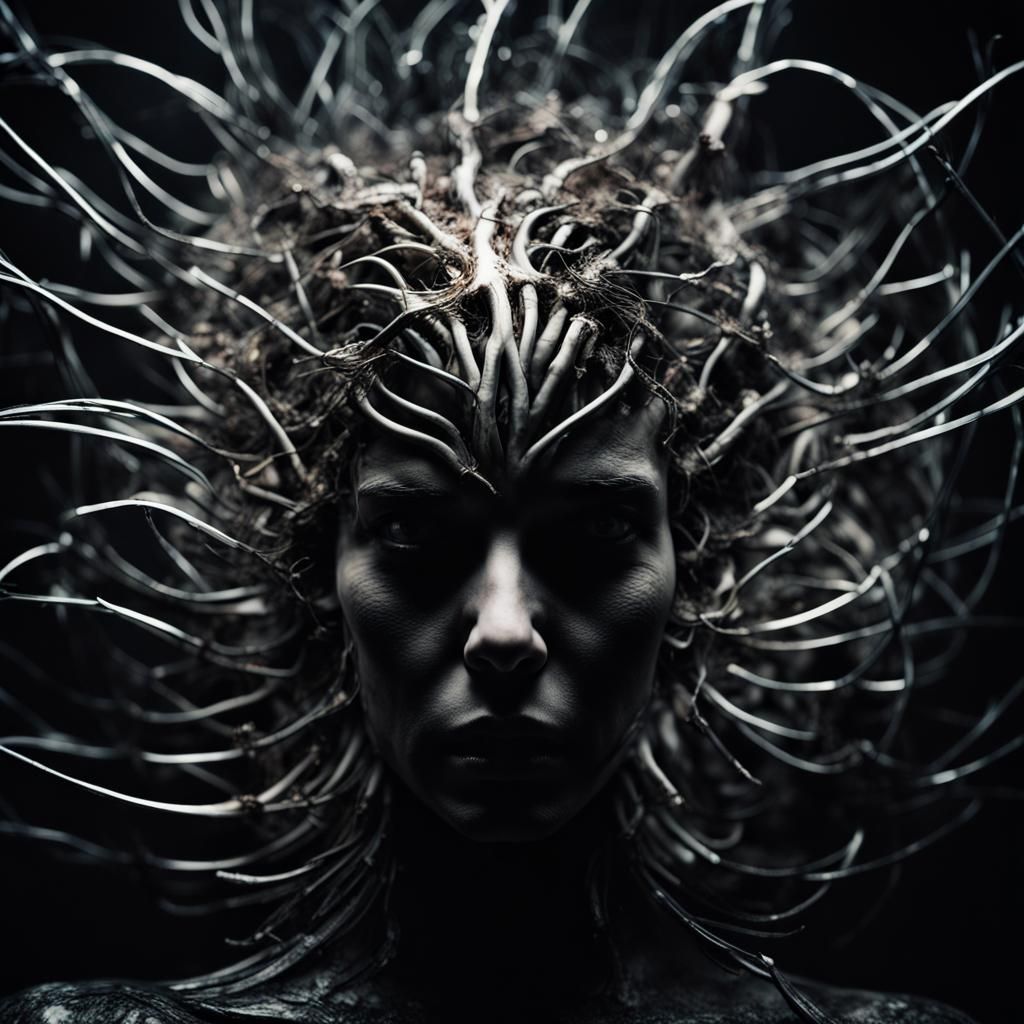 Abstract Metal Root Figure in Giger Style