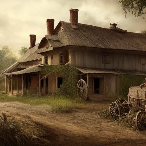Realistic Old Farmhouse Digital Matte Painting