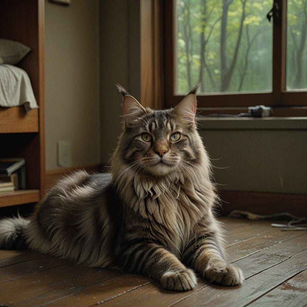 Majestic Maine Coon Cat in Cinematic Atmosphere