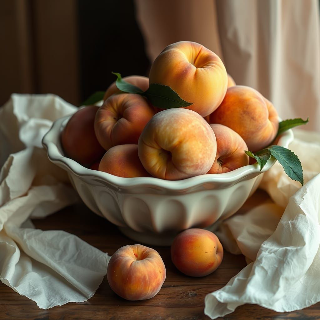 Surrealistic Still Life of Fresh Peaches and Tissues in Hype...
