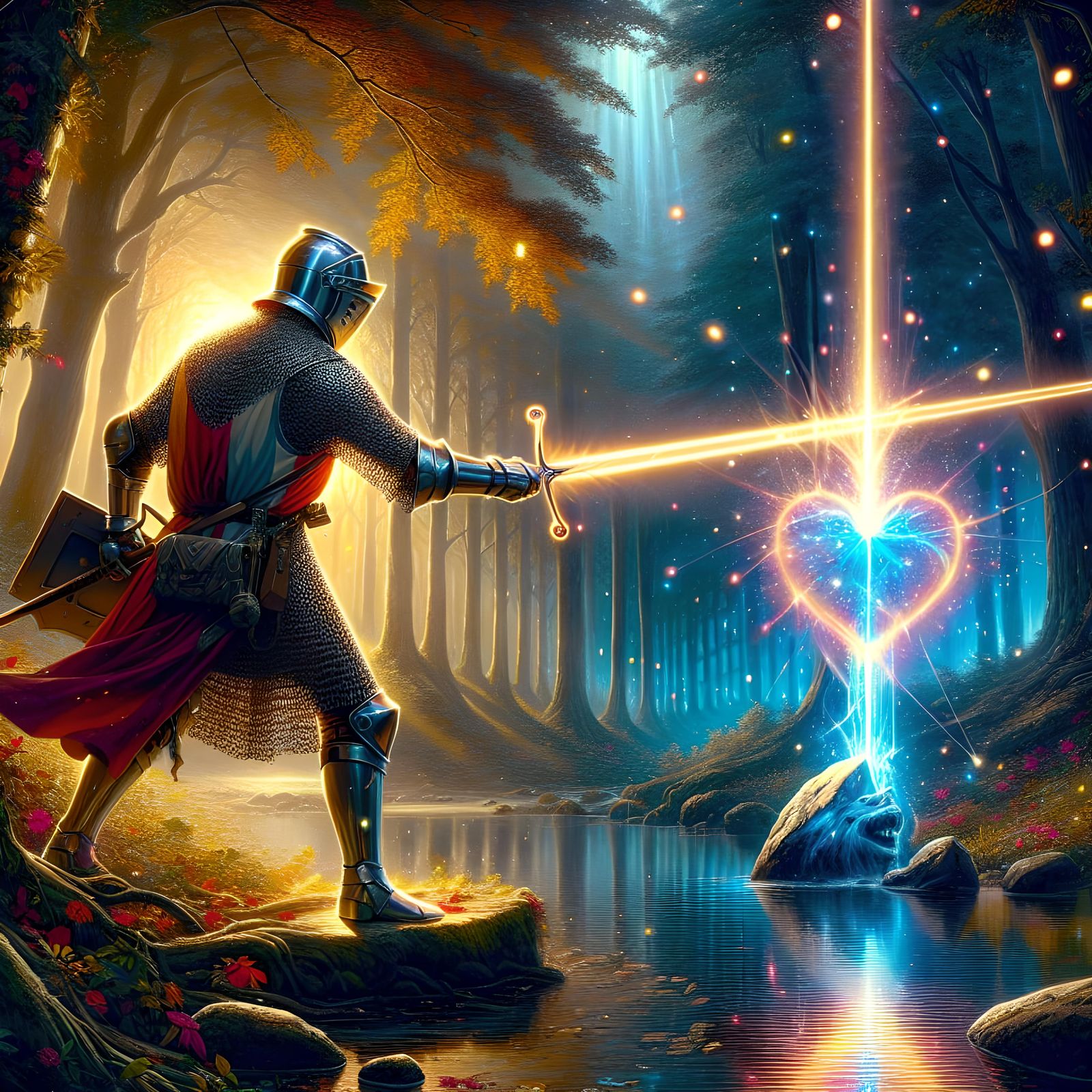 King Arthur with Sci-Fi Sword in English Forest