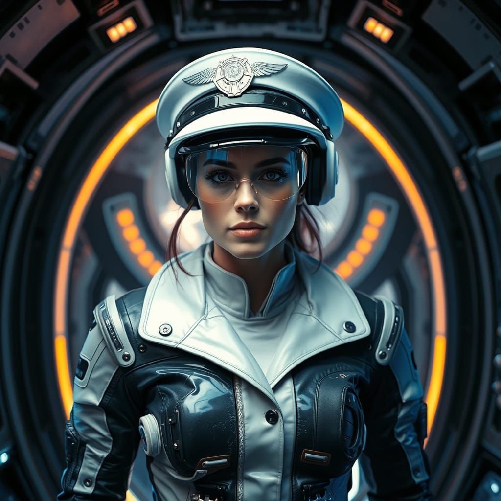 Cyberpunk Captain in Spaceship