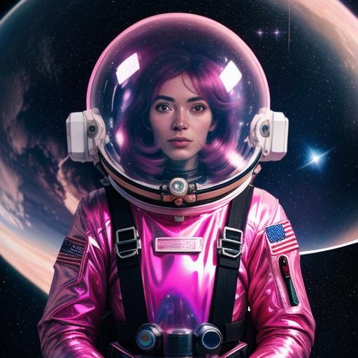 Stranded Astronaut in Pink Spacesuit: Cosmic Illustration