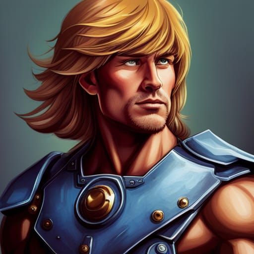 Hyperrealistic He-Man Splash Art: Detailed and Dramatic