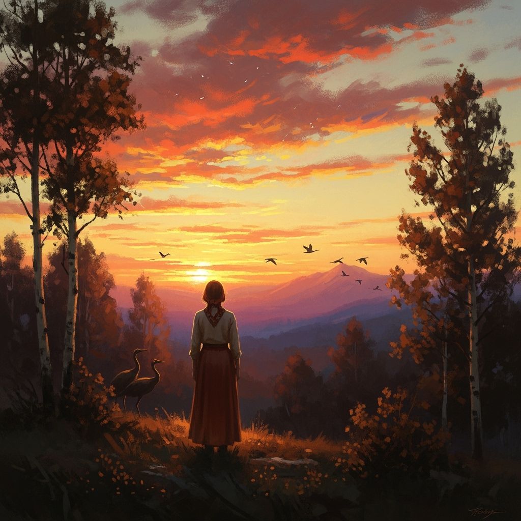Woman Admiring Sunset in Impressionist Style