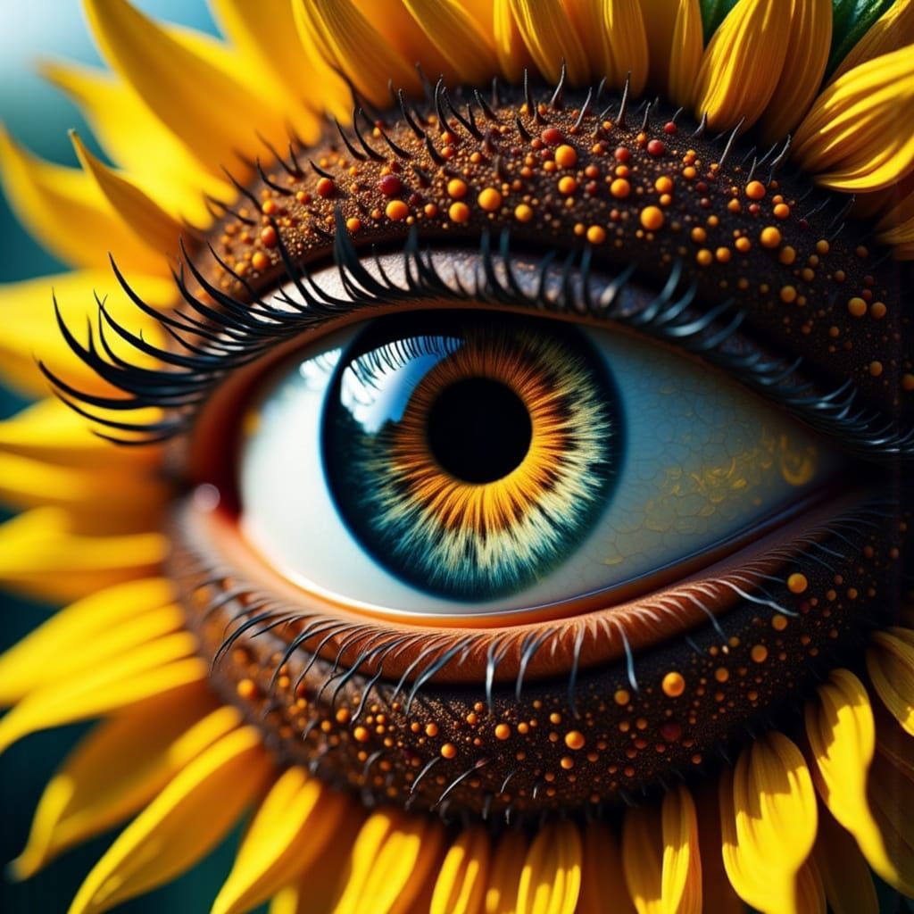 Surreal Sunflower Eye Macro Shot