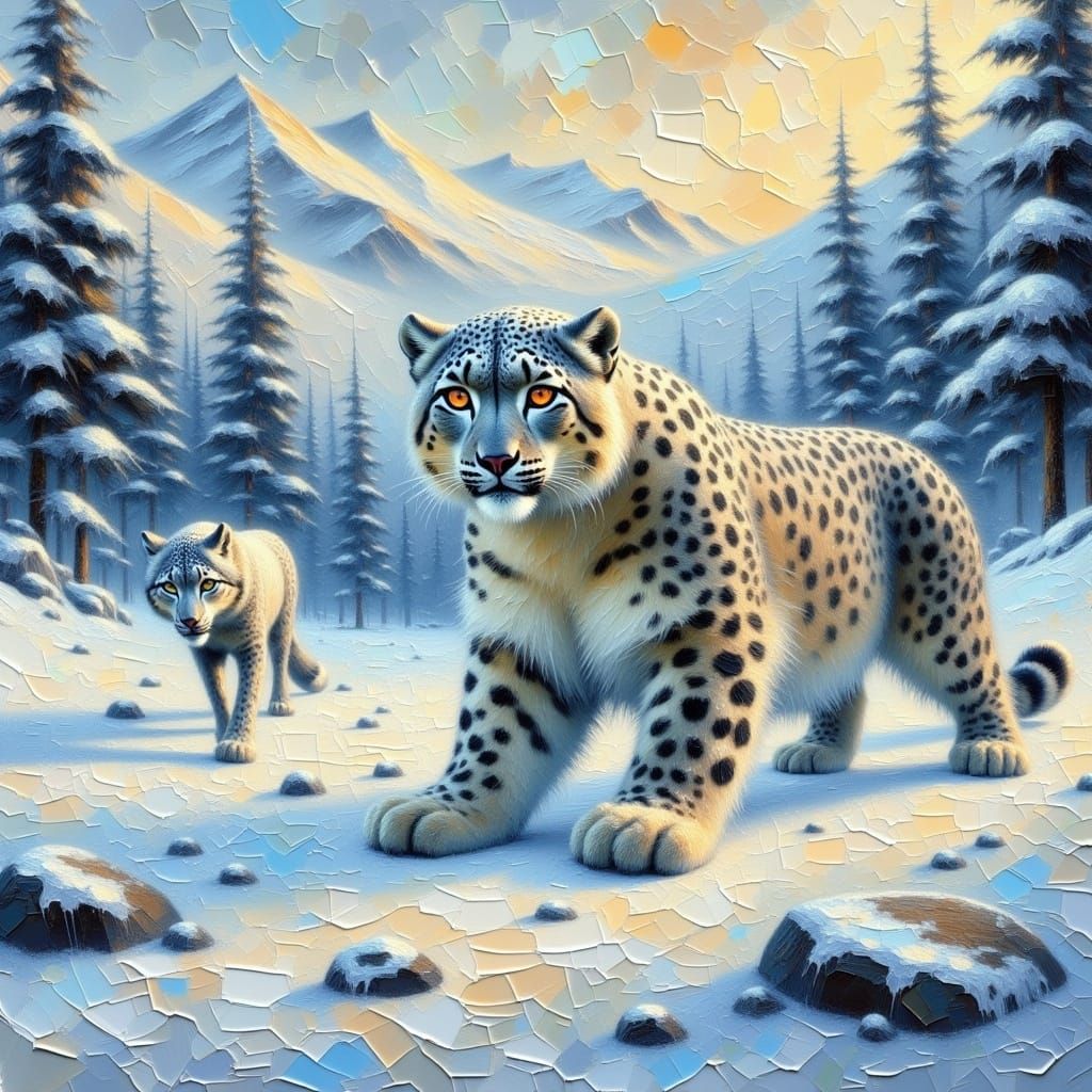 Majestic Snow Leopard in Impasto Style