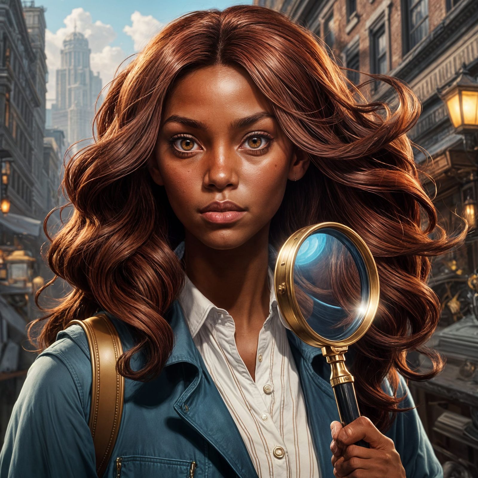 African American Teen Detective Portrait in Hyperrealistic S...