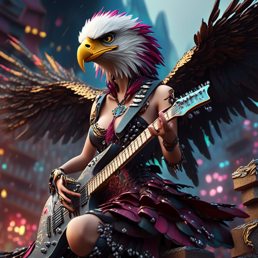 Punk Rock Eagle Guitarist: Detailed Digital Matte Painting