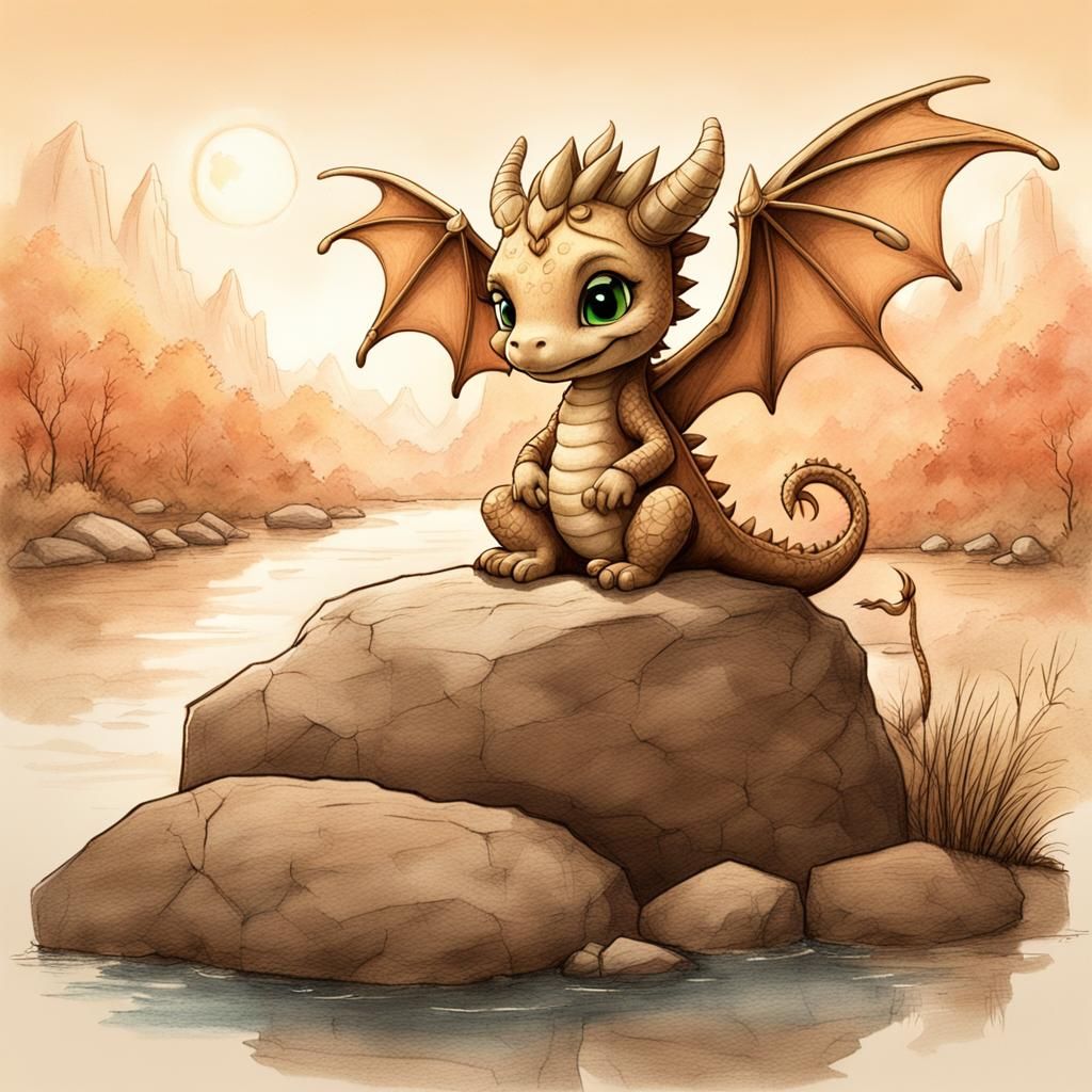 Cute Chibi Dragon Sketch at Sunset