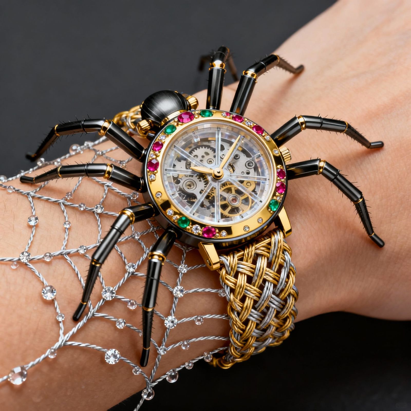 Exquisite Jeweled Mechanical Spider Wristwatch Design