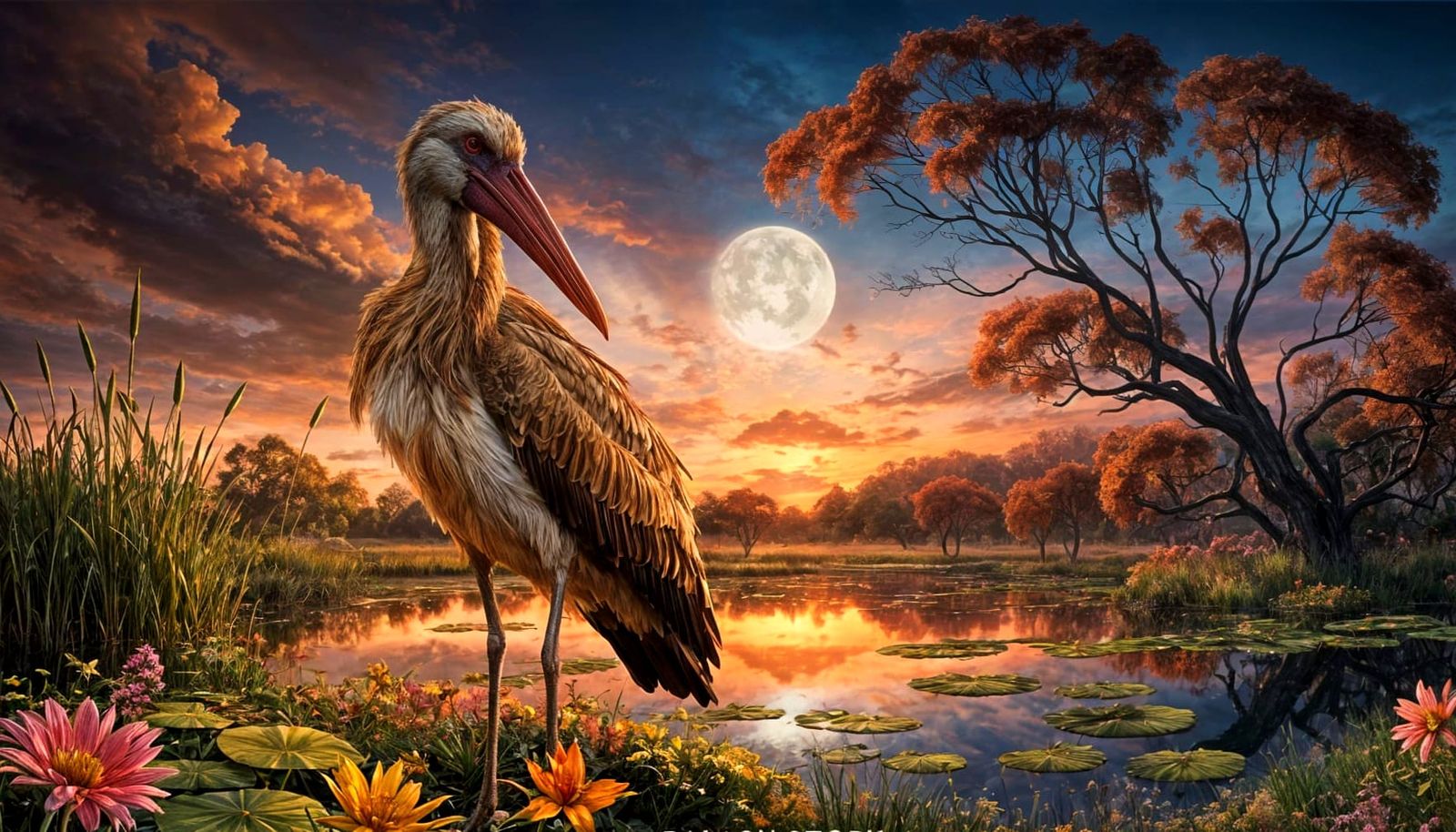 Majestic Jabiru Stork in Vibrant Spring Landscape