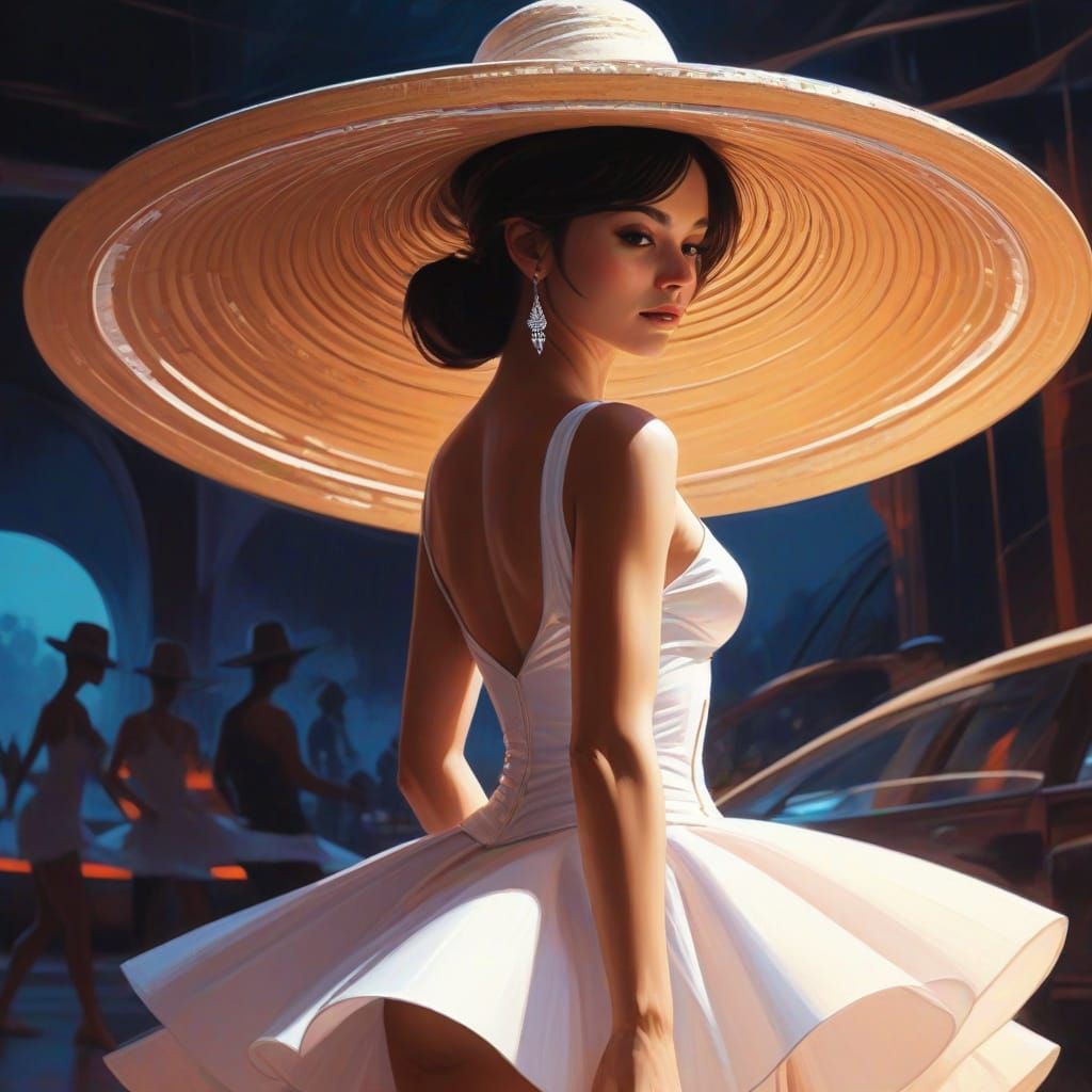 Futuristic Ballerina in Sombrero, Syd Mead Style