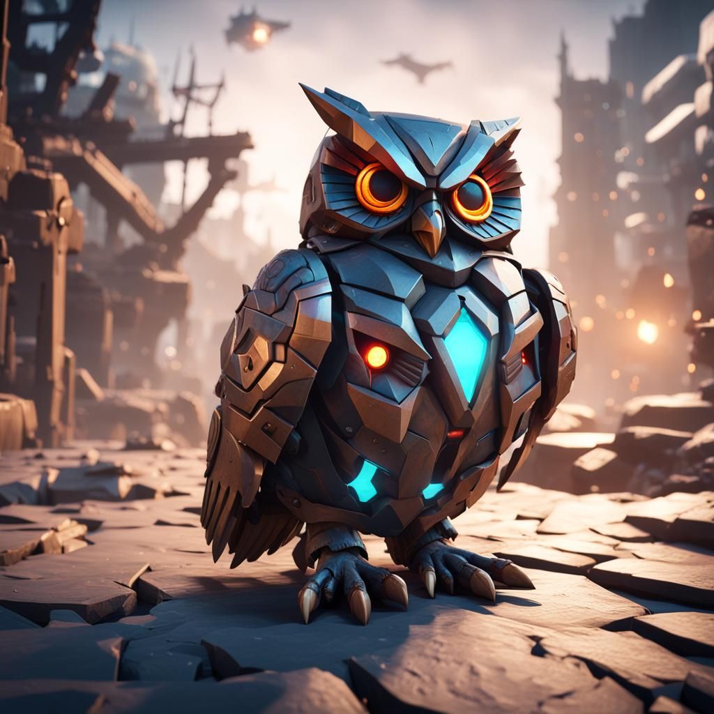 Armored Zombie Owl in Geometric Style