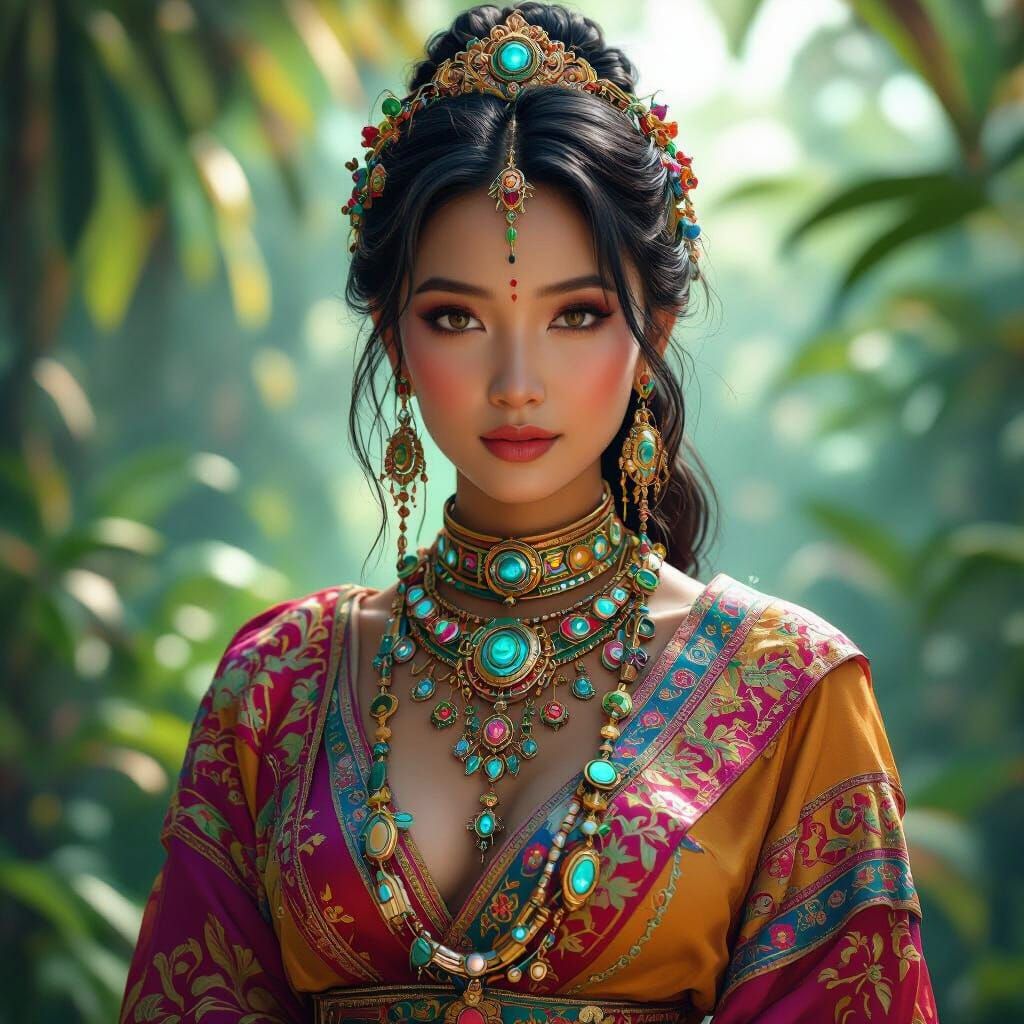 Burmese Princess in Ornate Attire with Futuristic Jewellery