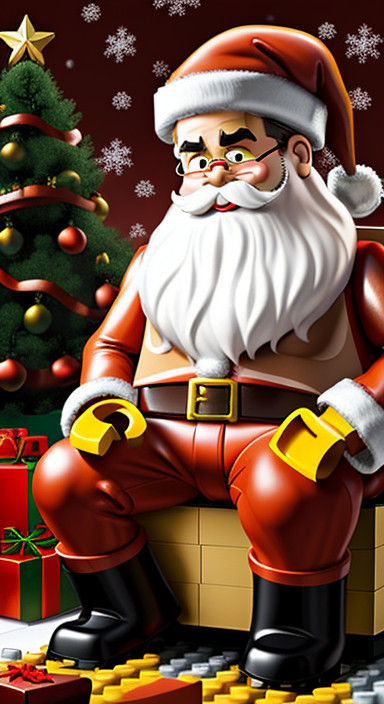 Dan Aykroyd as Lego Santa Claus in Redscale Cartoon Style
