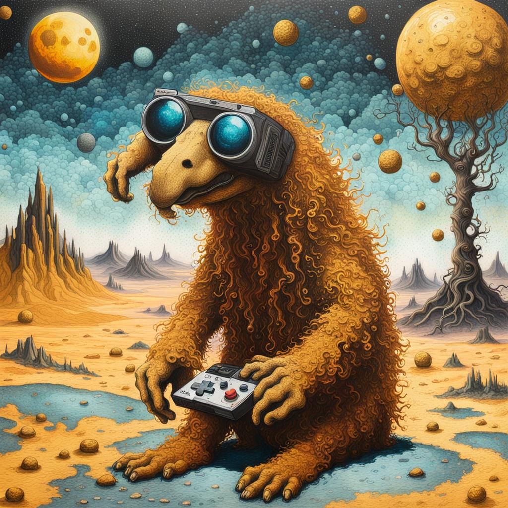 Snuffleupagus playing a video game