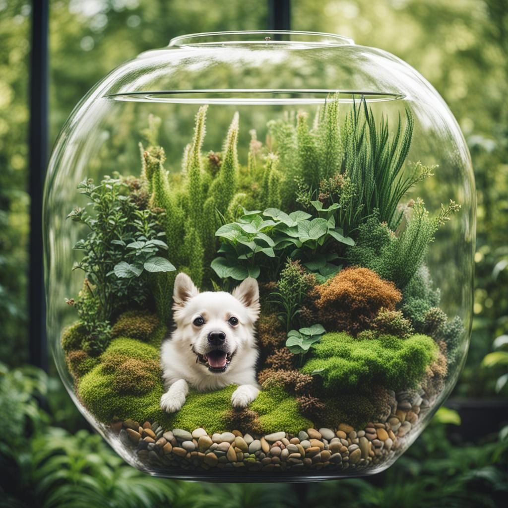 Enchanting Terrarium with Trees and Dog