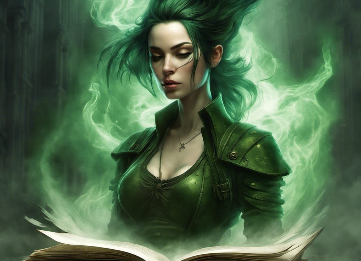 Ethereal Warrior Emerges from Book, Dark Fantasy Art