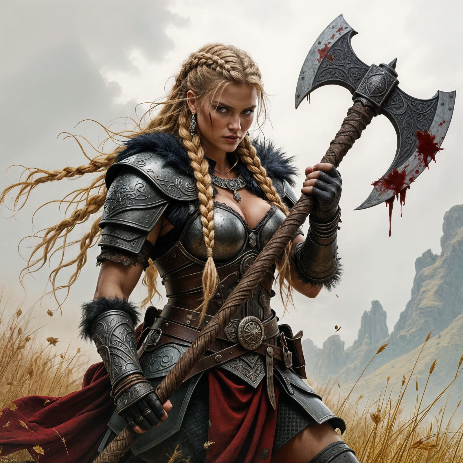 Viking Warrior Maiden with Axe in Epic Fantasy Style