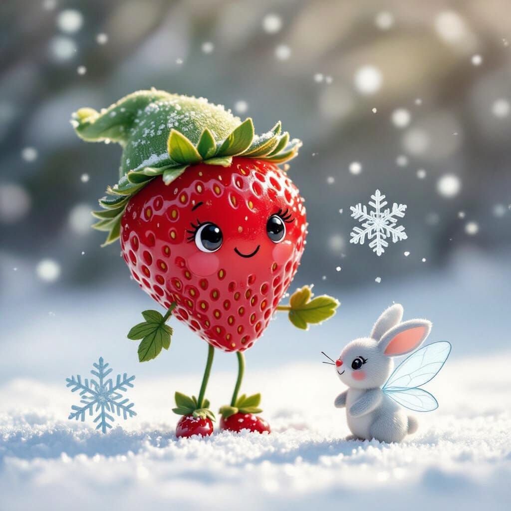 Anthropomorphic Strawberry Meets Winter Characters