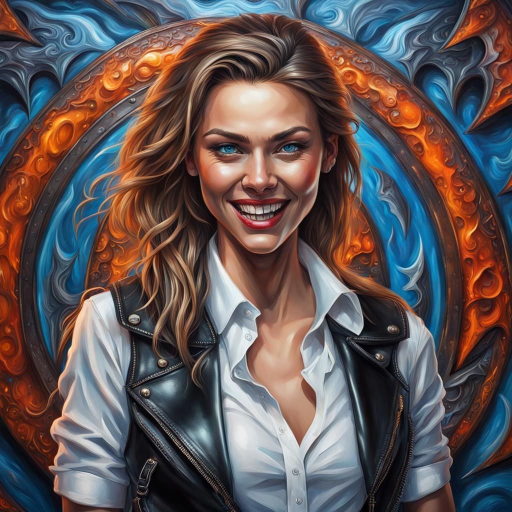 Hyperrealistic Female Werewolf Portrait with Metal Frame