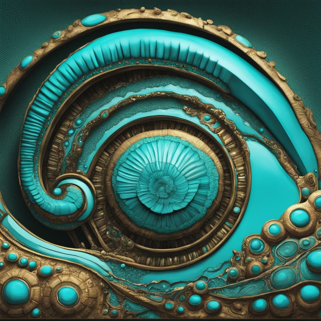 Afrofuturistic Shell with Turquoise Embroidery as Impasto Ar...