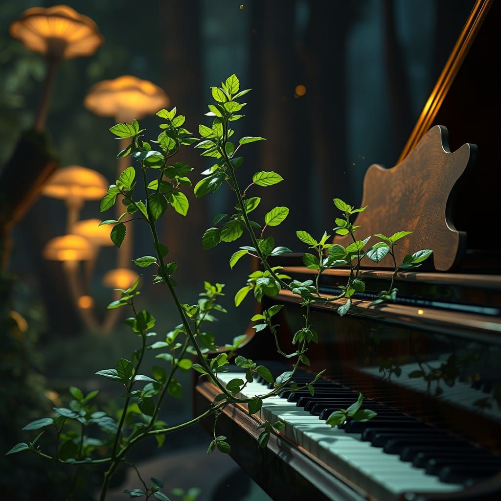 Thyme Plant Plays Piano in Magical Forest Clearing