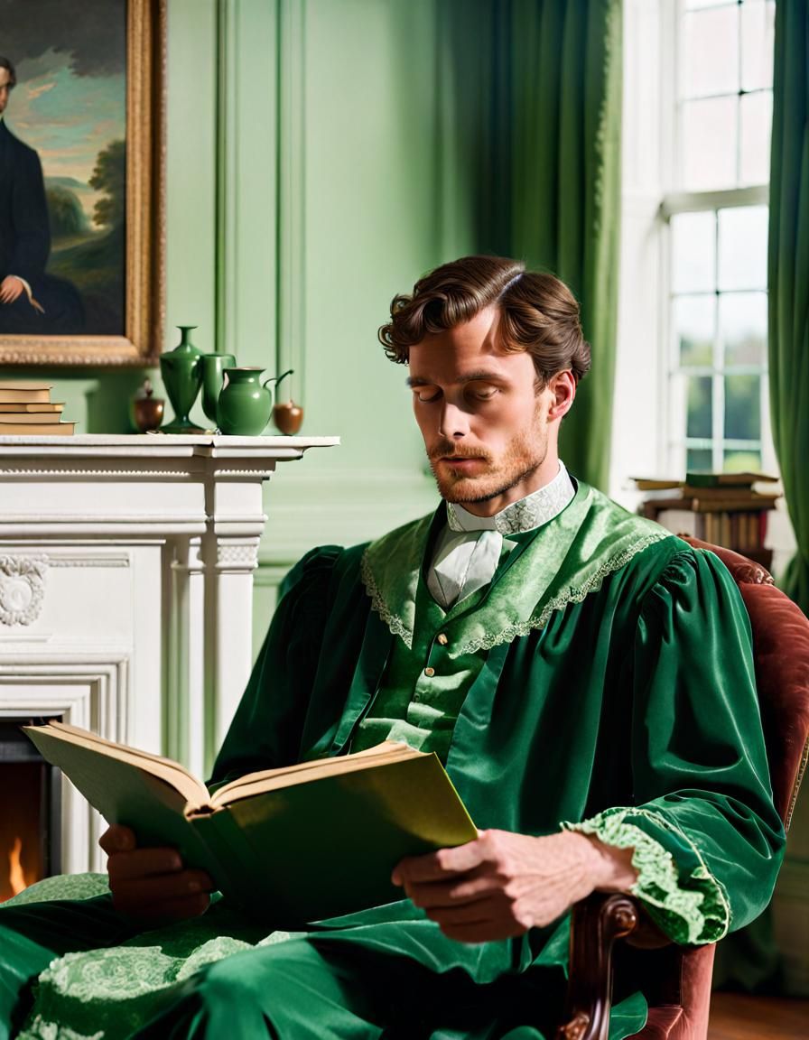 Victorian Gentleman Reading in English Estate