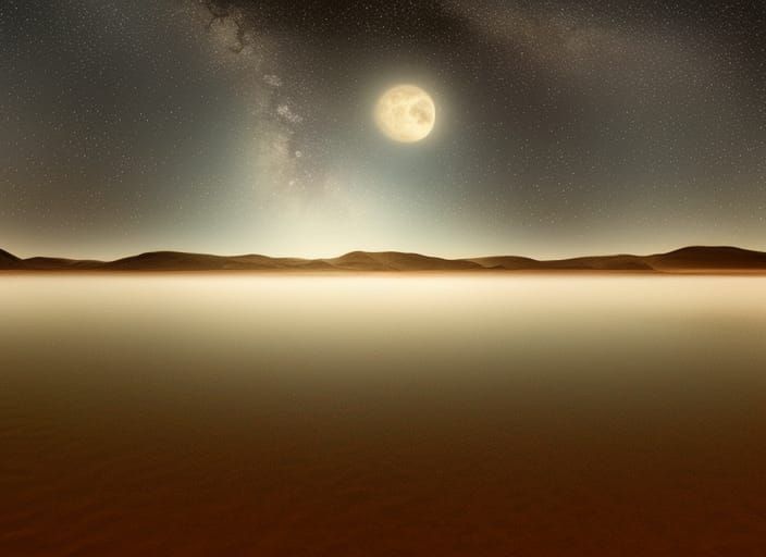 Ethereal Desert Lake at Night: Fantasy Landscape